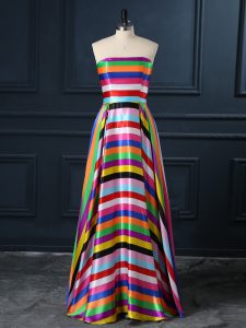 Stunning Sleeveless Floor Length Ruching Zipper Dress for Prom with Multi-color