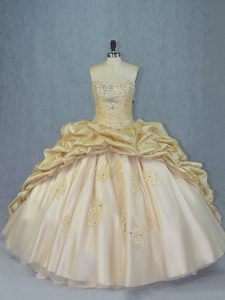 Organza and Taffeta Sleeveless Sweet 16 Quinceanera Dress Brush Train and Beading and Appliques