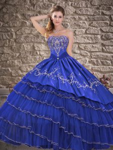 Elegant Sweetheart Sleeveless Lace Up Quinceanera Dresses Royal Blue Organza