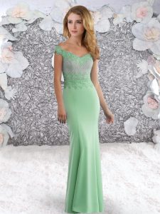 Glorious Apple Green Off The Shoulder Zipper Beading Dress for Prom Sweep Train Sleeveless