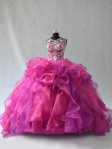 Sumptuous Sleeveless Organza Floor Length Lace Up Ball Gown Prom Dress in Multi-color with Beading and Ruffles