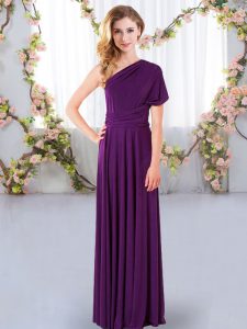 Floor Length Criss Cross Vestidos de Damas Purple for Wedding Party with Ruching
