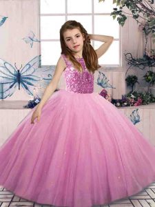Wonderful Lilac Scoop Lace Up Beading Little Girl Pageant Dress Sleeveless