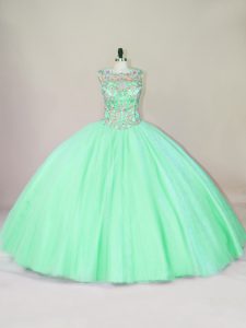 Exquisite Apple Green Lace Up Sweet 16 Dresses Beading Sleeveless Floor Length