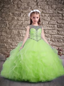 Popular Ball Gowns Sleeveless Yellow Green Little Girl Pageant Gowns Sweep Train Lace Up