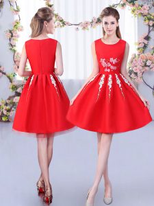 Modern Red A-line Appliques Dama Dress for Quinceanera Zipper Satin and Tulle Sleeveless Knee Length