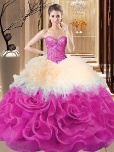 Sweetheart Sleeveless Lace Up Quinceanera Dresses Multi-color Fabric With Rolling Flowers