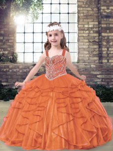 Floor Length Ball Gowns Sleeveless Orange Red Pageant Gowns For Girls Lace Up