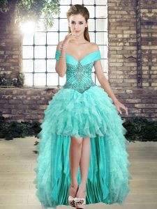 Best Selling Aqua Blue Sleeveless Beading and Ruffles High Low Pageant Dress for Teens