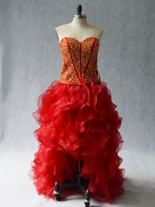 A-line Pageant Dress Toddler Wine Red Sweetheart Organza Sleeveless High Low Lace Up