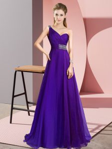 Simple Purple One Shoulder Criss Cross Beading Prom Party Dress Brush Train Sleeveless