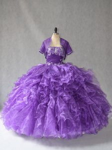 Custom Designed Purple Sleeveless Taffeta Lace Up Ball Gown Prom Dress for Sweet 16 and Quinceanera