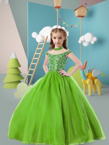 Affordable Ball Gowns Little Girls Pageant Gowns High-neck Tulle Cap Sleeves Floor Length Zipper