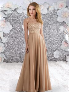 Sexy Champagne Cap Sleeves Chiffon Zipper Evening Dress for Prom and Party