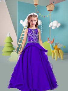 Fashion Purple Winning Pageant Gowns Wedding Party with Beading Scoop Sleeveless Zipper