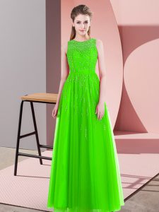 Popular Sleeveless Tulle Floor Length Side Zipper Prom Dress in with Beading