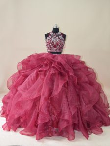 New Arrival Organza Sleeveless Quinceanera Dress Brush Train and Beading and Ruffles
