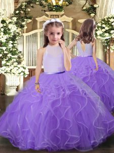 Beauteous Ruffles Kids Pageant Dress Lavender Backless Sleeveless Floor Length