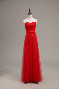 Red Sleeveless Ruching and Belt Floor Length Prom Party Dress