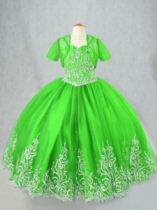 Spaghetti Straps Sleeveless Lace Up Child Pageant Dress Tulle