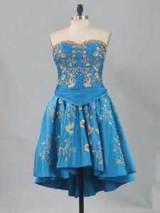 Custom Designed Blue Sweetheart Neckline Embroidery Evening Dress Sleeveless Lace Up