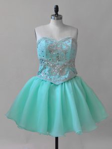Sleeveless Mini Length Beading and Lace Lace Up Homecoming Dress with Aqua Blue
