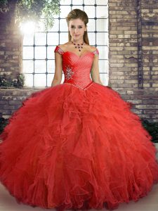Floor Length Ball Gowns Sleeveless Orange Red 15th Birthday Dress Lace Up