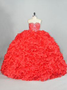 Edgy Sleeveless Brush Train Lace Up Beading and Ruffles Quinceanera Dress