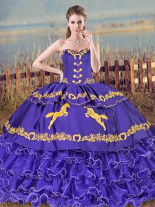 On Sale Sweetheart Sleeveless Brush Train Lace Up Quinceanera Dresses Purple Organza