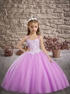 Hot Sale Lilac Ball Gowns Appliques Girls Pageant Dresses Lace Up Tulle Sleeveless