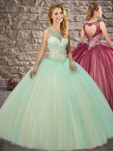 Ball Gowns Sleeveless Apple Green 15 Quinceanera Dress Brush Train Backless