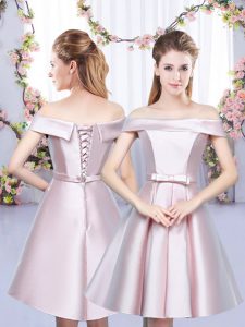 Baby Pink Sleeveless Floor Length Bowknot Lace Up Damas Dress