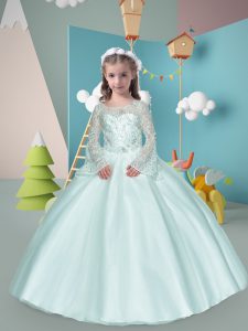 Cute White Zipper Pageant Dress for Teens Beading Long Sleeves Floor Length