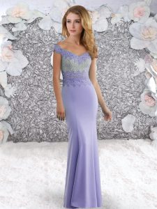 Spectacular Lavender Column/Sheath Beading Prom Dresses Zipper Elastic Woven Satin Sleeveless