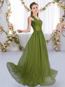 Sleeveless Lace Up Floor Length Ruching Bridesmaid Dresses