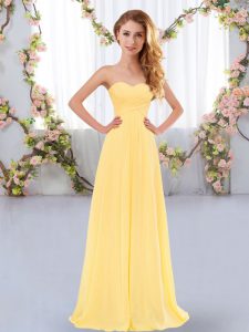 Floor Length Empire Sleeveless Gold Bridesmaid Dress Lace Up