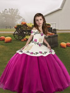 Fuchsia Sleeveless Organza Lace Up Girls Pageant Dresses for Party and Wedding Party