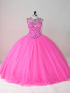 Exceptional Rose Pink Sleeveless Beading Floor Length Quinceanera Dress