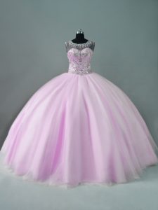 Scoop Sleeveless Quinceanera Dress Floor Length Beading Lilac Tulle