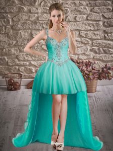 Exceptional Turquoise Sleeveless Beading High Low