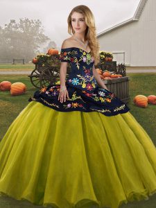 Best Selling Off The Shoulder Sleeveless Tulle Sweet 16 Dresses Embroidery Lace Up