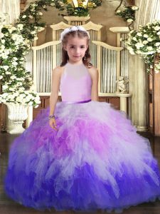 Nice Floor Length Multi-color Girls Pageant Dresses High-neck Sleeveless Backless