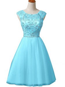 Discount A-line Party Dresses Baby Blue Scoop Tulle Sleeveless Mini Length Zipper