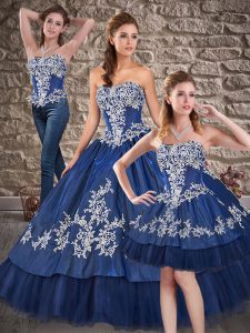 Enchanting Sleeveless Taffeta Floor Length Lace Up Quinceanera Gowns in Royal Blue with Appliques