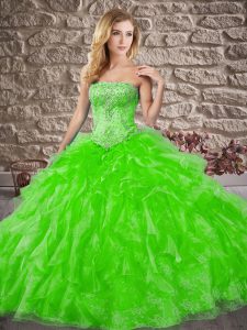 Sophisticated Sleeveless Brush Train Beading and Ruffles Sweet 16 Dress