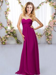 Inexpensive Sweetheart Sleeveless Criss Cross Vestidos de Damas Fuchsia Chiffon