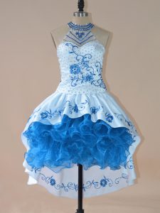 High Low Ball Gowns Sleeveless Blue Prom Dress Lace Up