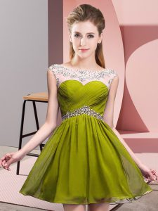 Fashionable Olive Green Sleeveless Chiffon Backless Homecoming Dress for Prom and Party