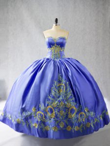 Customized Purple Sleeveless Embroidery Floor Length 15th Birthday Dress