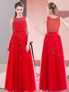 Unique Red Scoop Side Zipper Beading Homecoming Dress Sleeveless